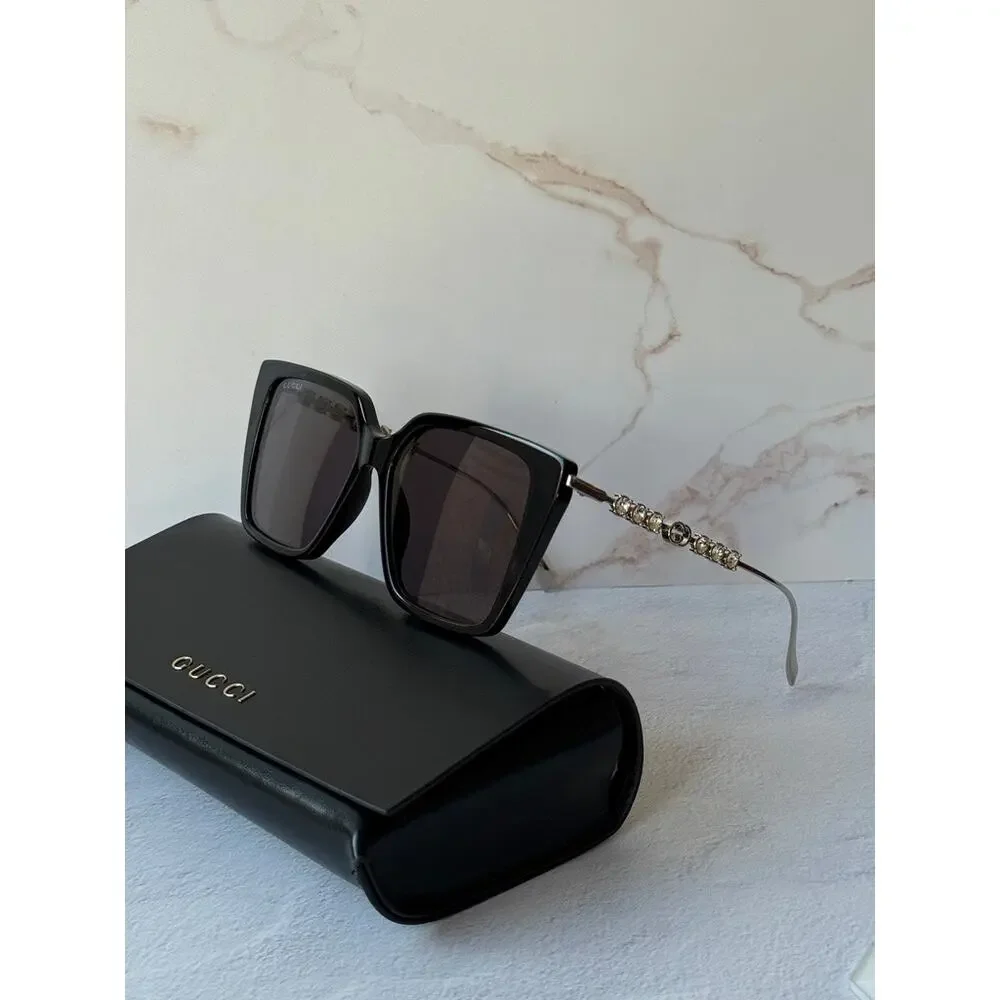 NEW Gucci GG1967S Oversized Black Crystal Sunglasses $665